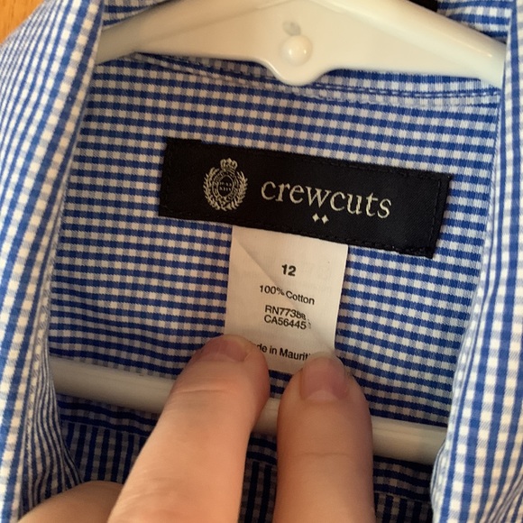 CrewCuts J Crew size 12 boy blue white tiny check pocket button down shirt EUC - Picture 4 of 8